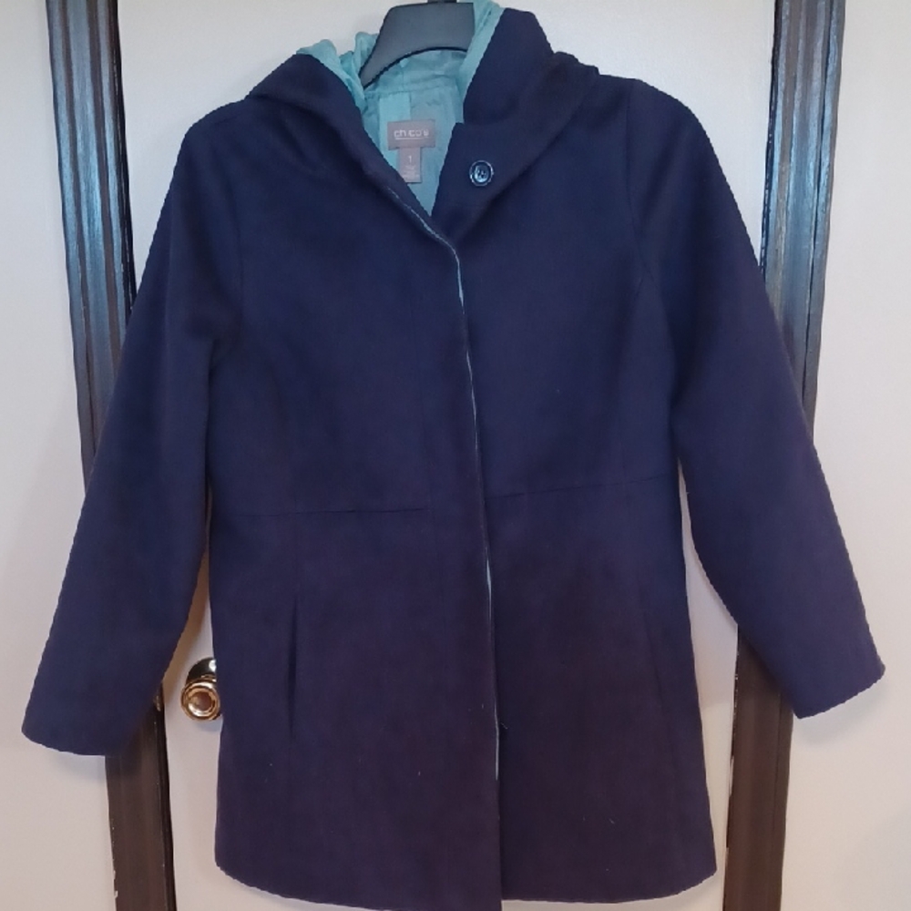 Chico's Navy Pea Coat with Teal Lining